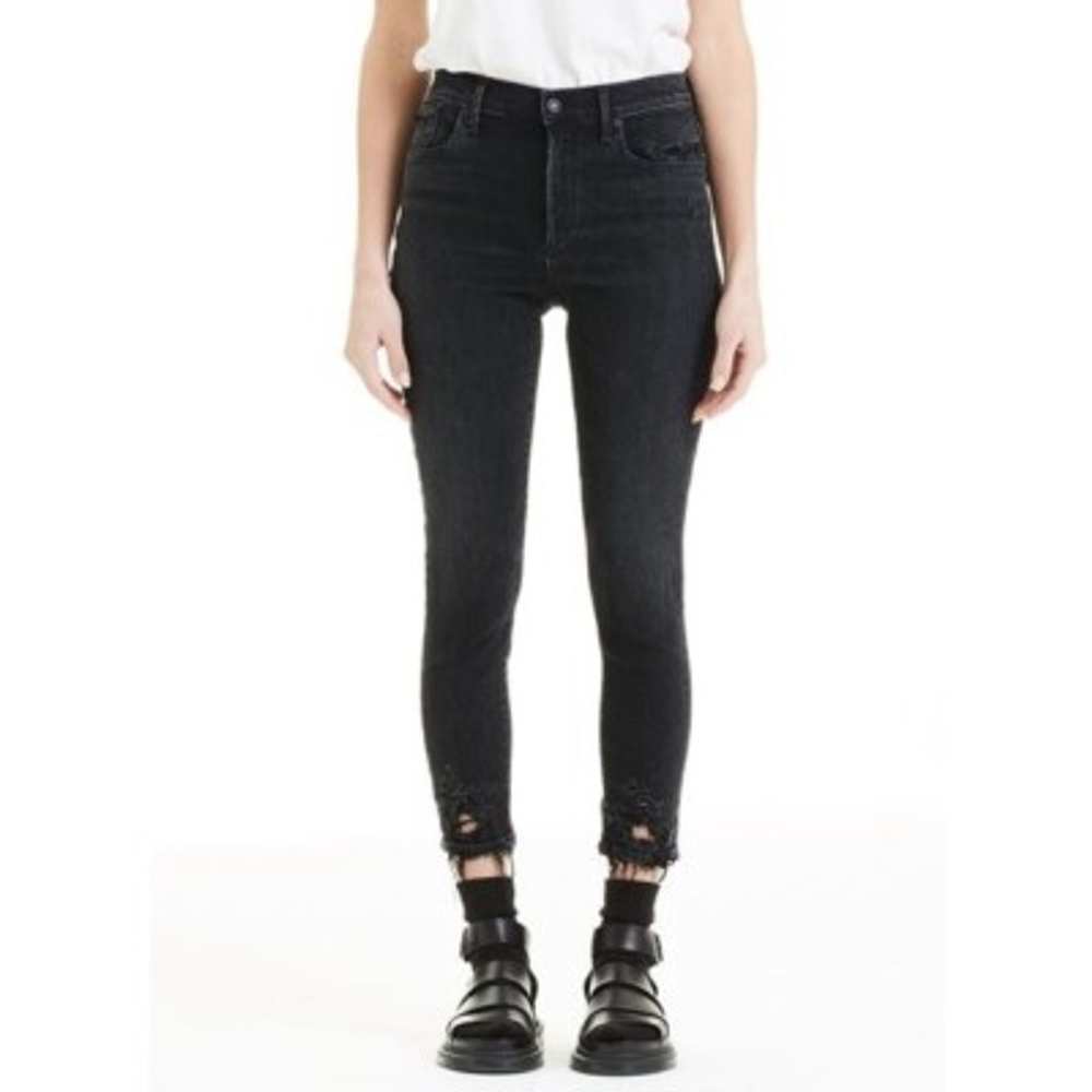 AGOLDE Sophie Distressed Jeans Black High Rise Skinny Crop Size 25